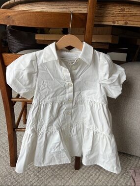 Girls Brochu Walker White Tiered Puff Sleeve Shirt Dress